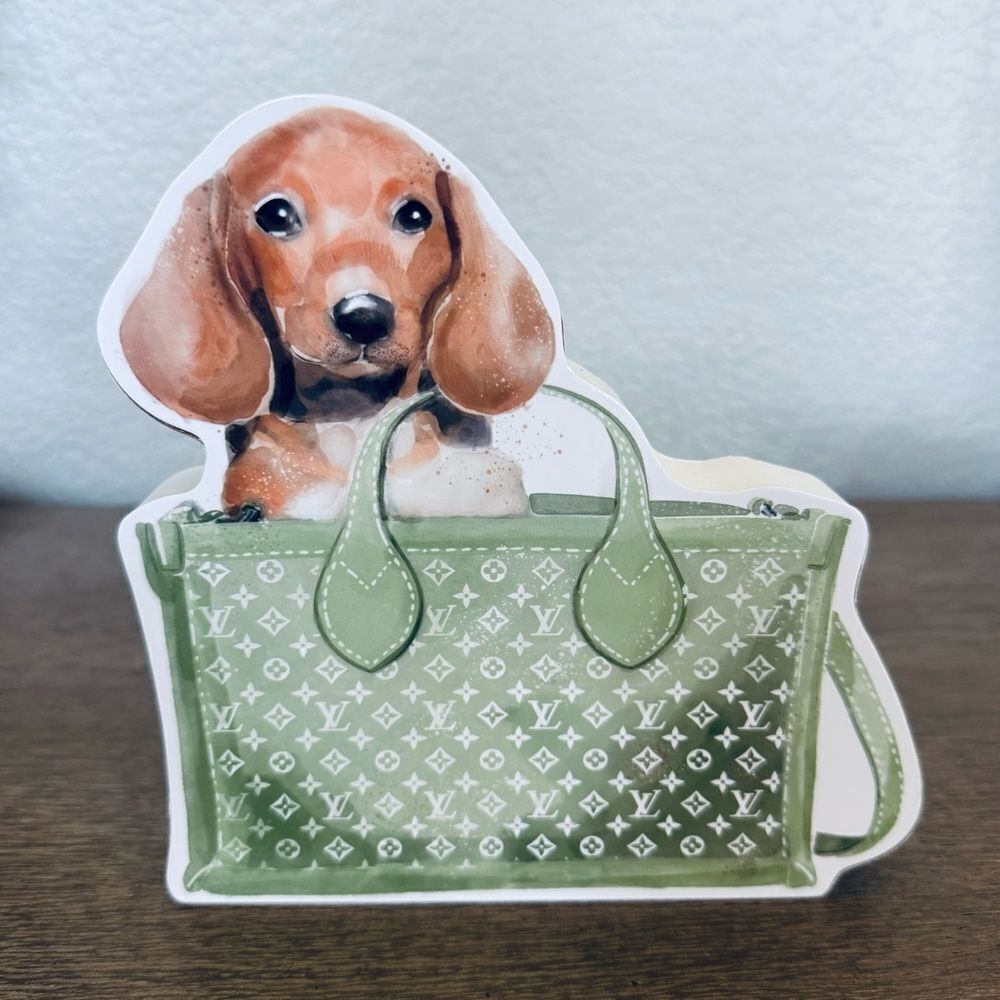 LV Louis Vuitton Designer Dachshund Puppy Dog Handbag Decor Sign